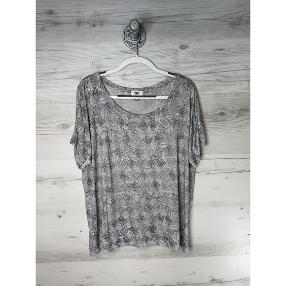 Old Navy Blouse Womens XL Black White Geometric Print Short Sleeve Scoop Neck - Picture 1 of 9